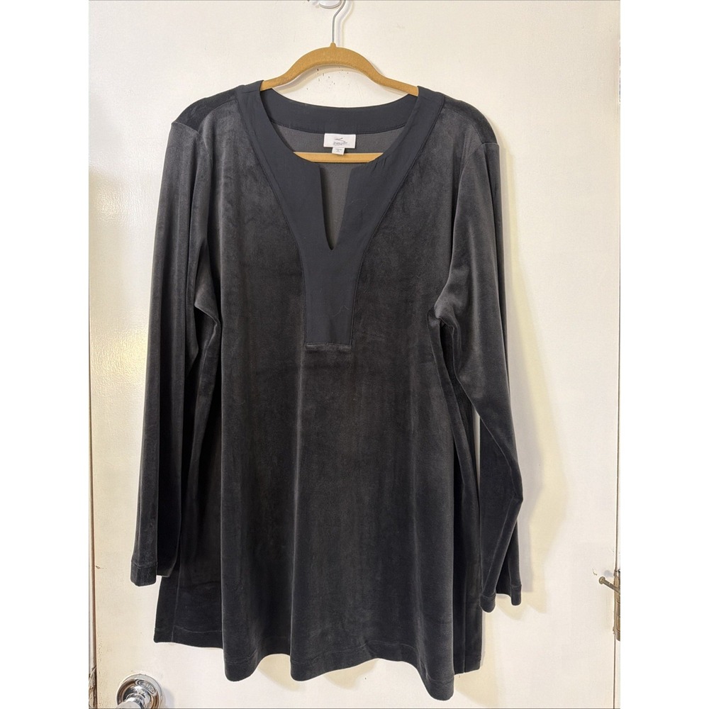 Pure Jill velveteen Sz XLT tunic top V-neck black lagonlook witchy Garth